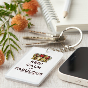 SlipperyJoe's keep calm fabulous golden crown red  Keychain