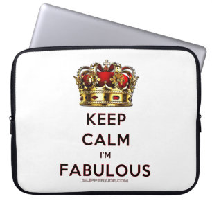 SlipperyJoe's keep calm fabulous golden crown red  Laptop Sleeve
