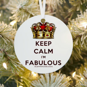 SlipperyJoe's keep calm fabulous golden crown red  Metal Ornament