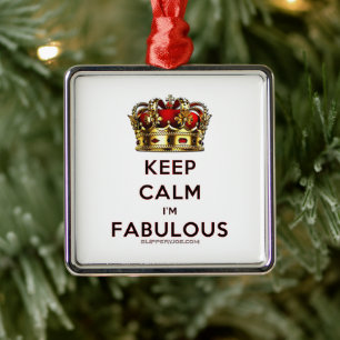 SlipperyJoe's keep calm fabulous golden crown red  Metal Ornament