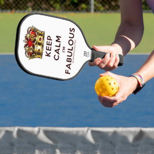 SlipperyJoe's keep calm fabulous golden crown red  Pickleball Paddle