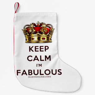 SlipperyJoe's keep calm fabulous golden crown red  Small Christmas Stocking
