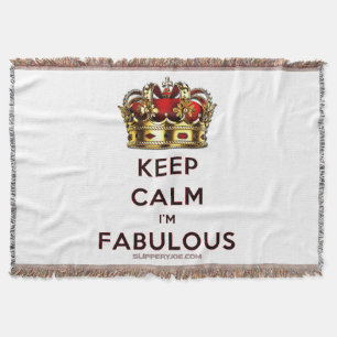 SlipperyJoe's keep calm fabulous golden crown red  Throw Blanket