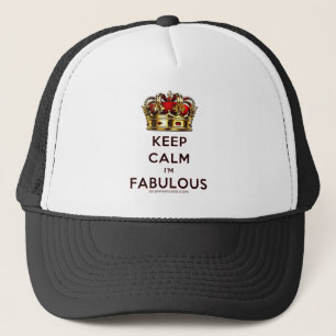 SlipperyJoe's keep calm fabulous golden crown red  Trucker Hat