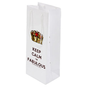 SlipperyJoe's keep calm fabulous golden crown red  Wine Gift Bag