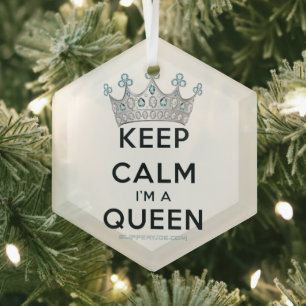 SlipperyJoe's keep calm queen polished silver crow Glass Ornament
