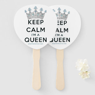 SlipperyJoe's keep calm queen polished silver crow Hand Fan