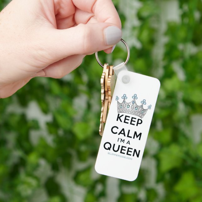 SlipperyJoe's keep calm queen polished silver crow Keychain (Hand)