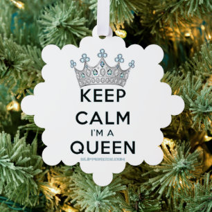 SlipperyJoe's keep calm queen polished silver crow Ornament Card