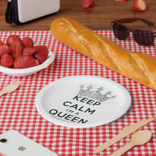 SlipperyJoe's keep calm queen polished silver crow Paper Plate