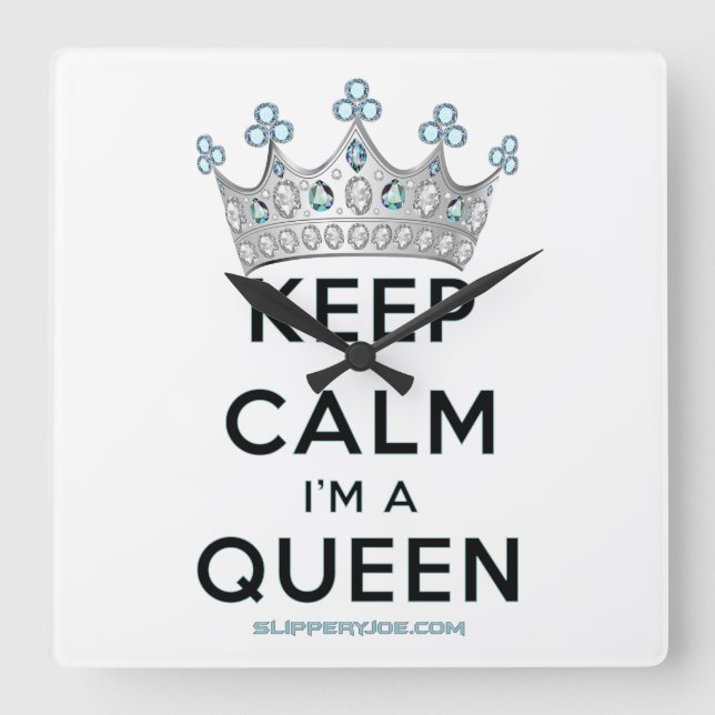SlipperyJoe's keep calm queen polished silver crow Square Wall Clock (Front)