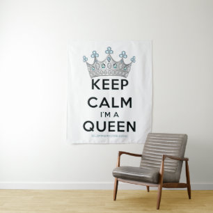SlipperyJoe's keep calm queen polished silver crow Tapestry