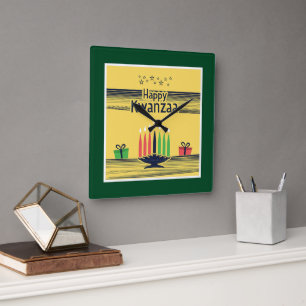 SlipperyJoe's Kwanzaa warm celebratory tone tradit Square Wall Clock