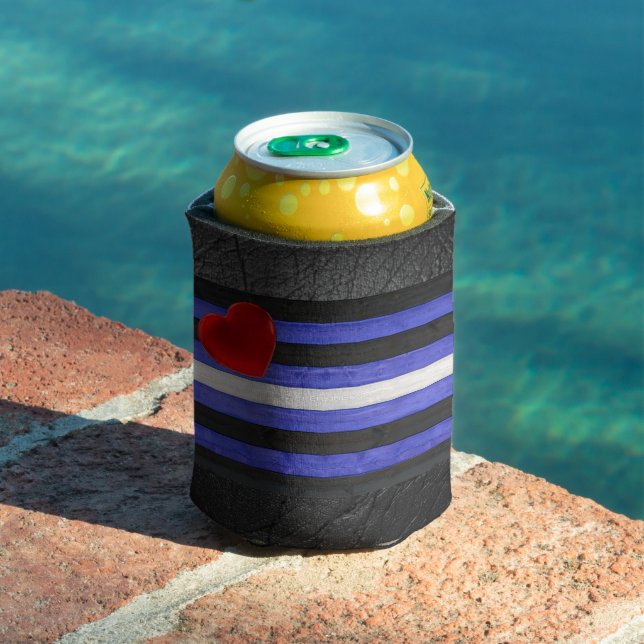 SlipperyJoe's leather pride flag black royal blue  Can Cooler (In Situ Pool)