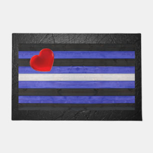 SlipperyJoe's leather pride flag black royal blue  Doormat