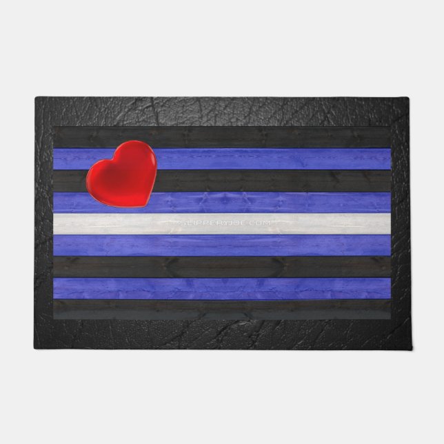 SlipperyJoe's leather pride flag black royal blue  Doormat (Front)