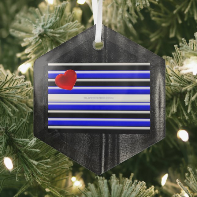 SlipperyJoe's leather pride flag black royal blue  Glass Ornament (Insitu)