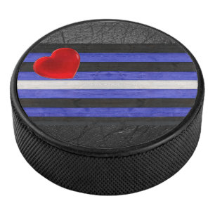 SlipperyJoe's leather pride flag black royal blue  Hockey Puck