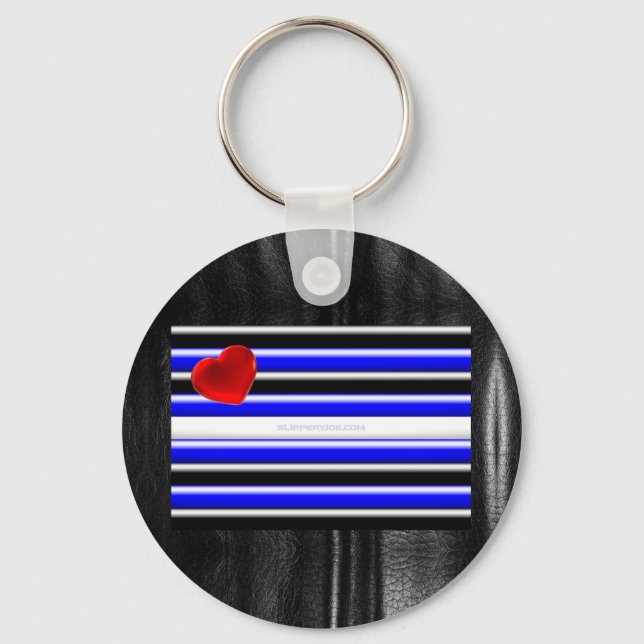SlipperyJoe's leather pride flag black royal blue  Keychain (Front)