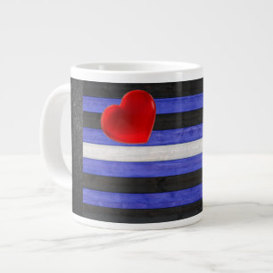 SlipperyJoe's leather pride flag black royal blue  Large Coffee Mug