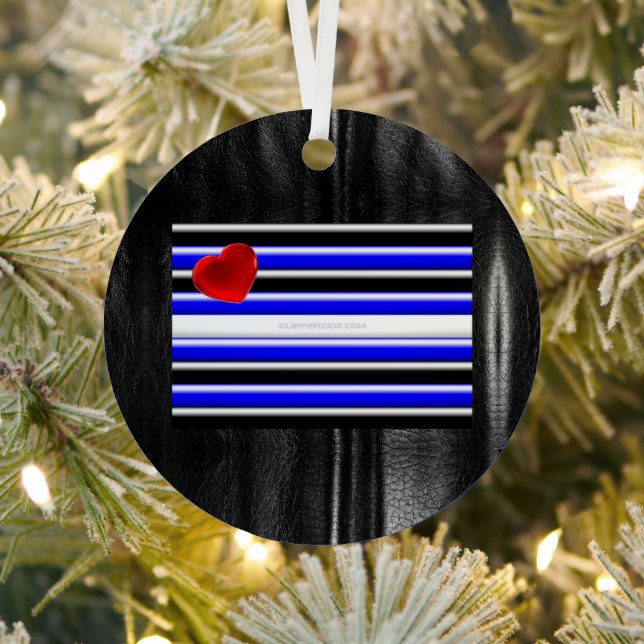 SlipperyJoe's leather pride flag black royal blue  Metal Ornament (Insitu)