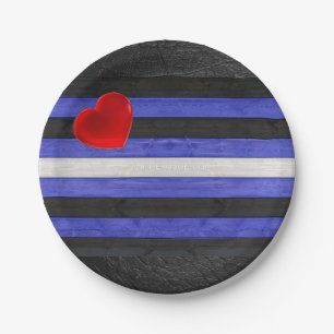 SlipperyJoe's leather pride flag black royal blue  Paper Plate