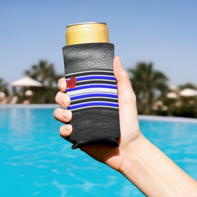 SlipperyJoe's leather pride flag black royal blue  Seltzer Can Cooler (In Situ Pool)