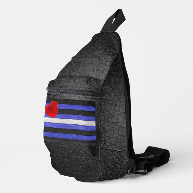 SlipperyJoe's leather pride flag black royal blue  Sling Bag (Right Corner)