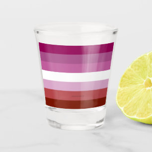 SlipperyJoe's lesbian pride flag feminine communit Shot Glass