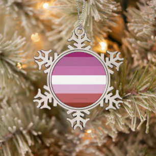 SlipperyJoe's lesbian pride flag feminine communit Snowflake Pewter Christmas Ornament