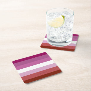 SlipperyJoe's lesbian pride flag feminine communit Square Paper Coaster