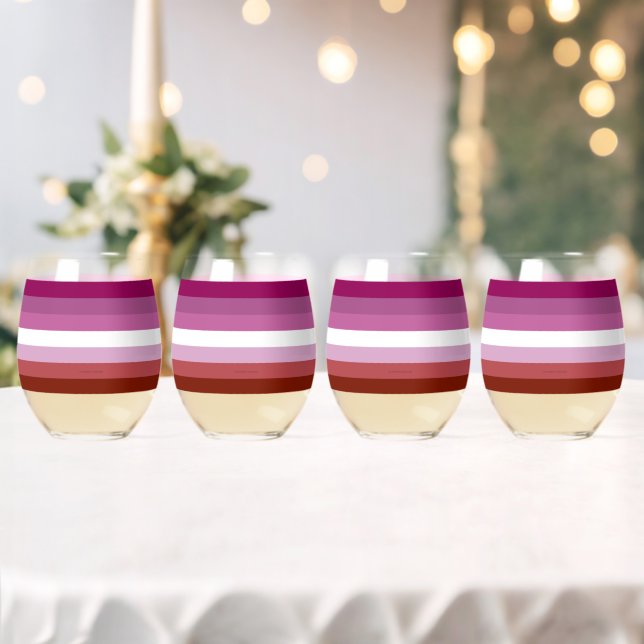 SlipperyJoe's lesbian pride flag feminine communit Stemless Wine Glass (Insitu (Wedding))