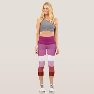 SlipperyJoe's Lesbian Pride flag feminine Lipstick Capri Leggings