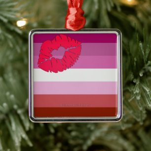 SlipperyJoe's Lipstick Lesbian Pride Flag gay gift Metal Ornament