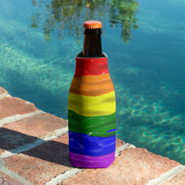 SlipperyJoe's liquid gloss pride flag red orange y Bottle Cooler (In Situ Pool)
