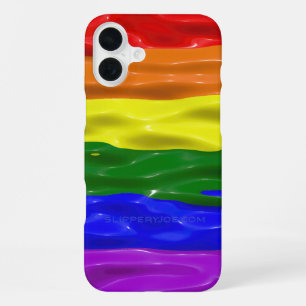 SlipperyJoe's liquid gloss pride flag red orange y iPhone 16 Plus Case