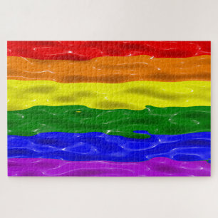 SlipperyJoe's liquid gloss pride flag red orange y Jigsaw Puzzle