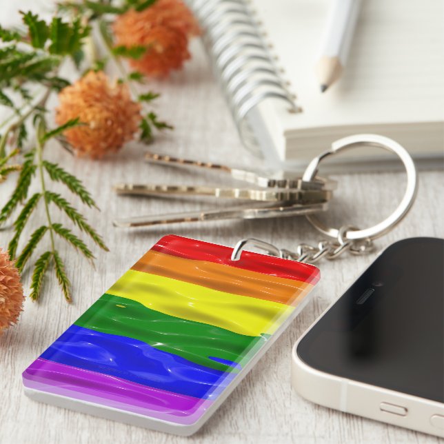 SlipperyJoe's liquid gloss pride flag red orange y Keychain (Front Right)