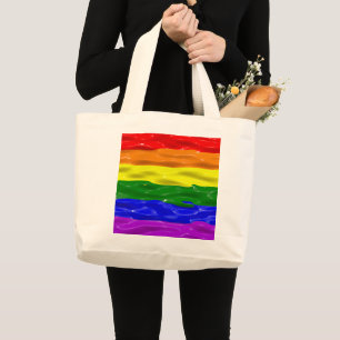 SlipperyJoe's liquid gloss pride flag red orange y Large Tote Bag