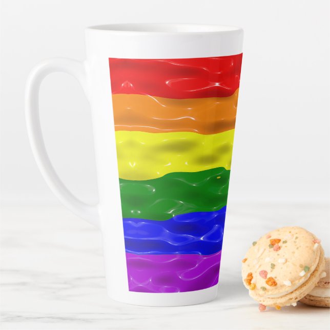 SlipperyJoe's liquid gloss pride flag red orange y Latte Mug (In Situ)
