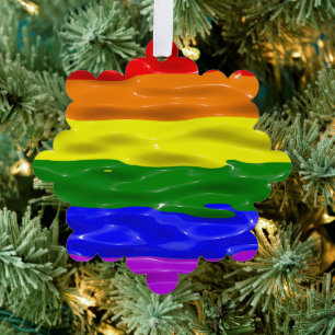 SlipperyJoe's liquid gloss pride flag red orange y Ornament Card