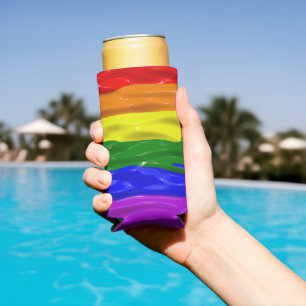 SlipperyJoe's liquid gloss pride flag red orange y Seltzer Can Cooler