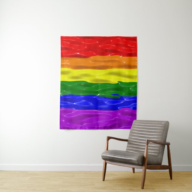 SlipperyJoe's liquid gloss pride flag red orange y Tapestry (In Situ)