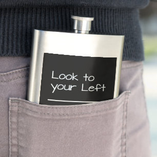 SlipperyJoe's look left funny stark white arrow pl Hip Flask