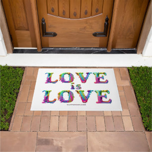 SlipperyJoe's love is love spray paint gay pride c Doormat