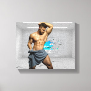SlipperyJoe's Man in a towel white room muscles cr Canvas Print