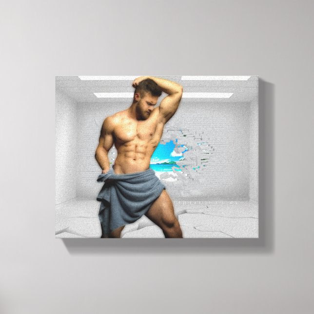 SlipperyJoe's Man in a towel white room muscles cr Canvas Print (Front)