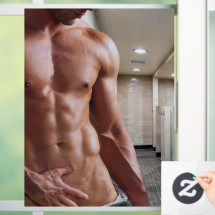 SlipperyJoe's Man sixpack shirtless sexy muscular Window Cling