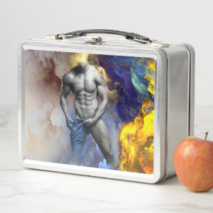 SlipperyJoe's Man steamy shirtless abs sixpack put Metal Lunch Box