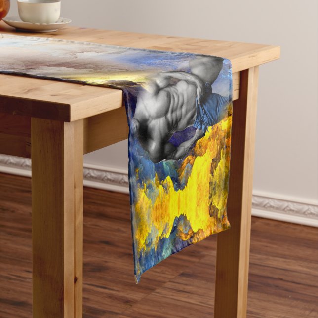 SlipperyJoe's Man steamy shirtless abs sixpack put Short Table Runner (In Situ)